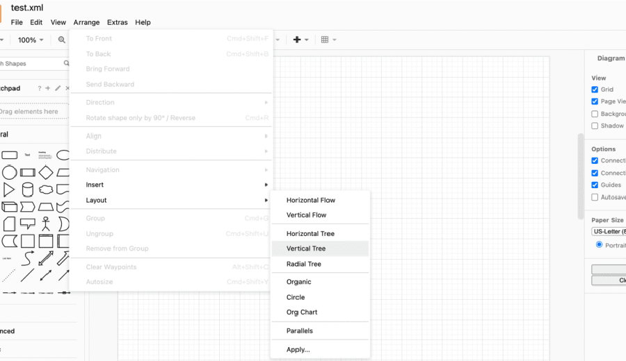 go to Arrange/Layout/Vertical Tree